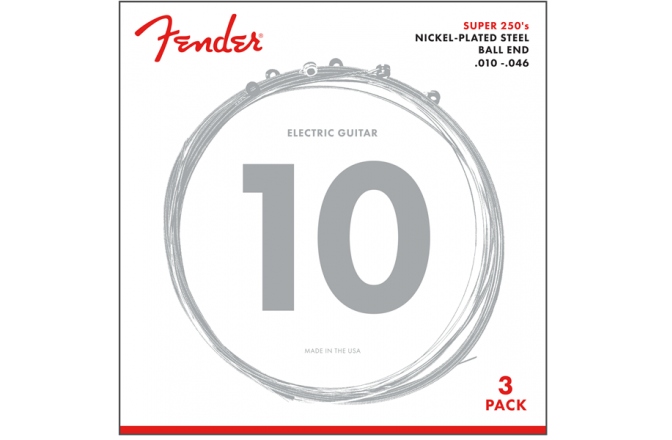 3 seturi Corzi de Chitară Fender Super 250R NPS Ball End Strings (.010-.046 Gauges) 3-Pack