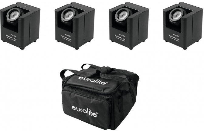 4x Uplight cu LED 4in1 de 15 W, inclusiv geanta de transport Eurolite Set 4x AKKU UP-1 + SB-4 Soft Bag