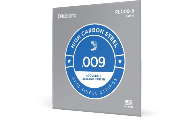 5 Corzi de chitară acustică/electrică Daddario PL009-5 Plain Steel 009 5-pack