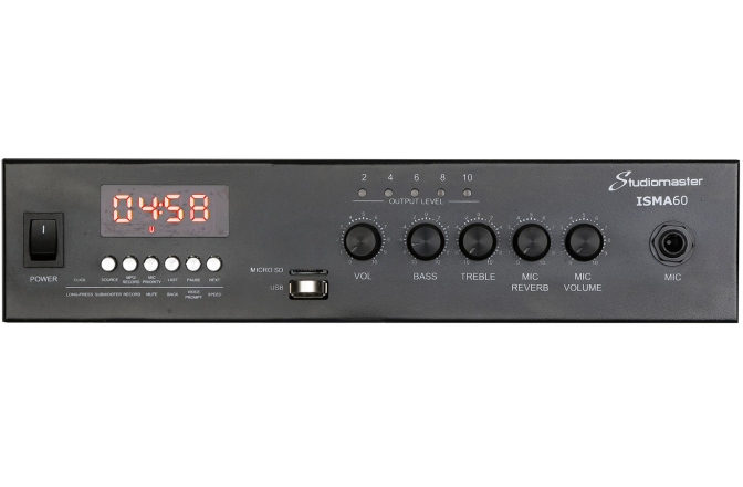 Amplificator 60W 4Ω/100V Bluetooth  Studiomaster ISMA 60 USB, SD, FM, Bluetooth