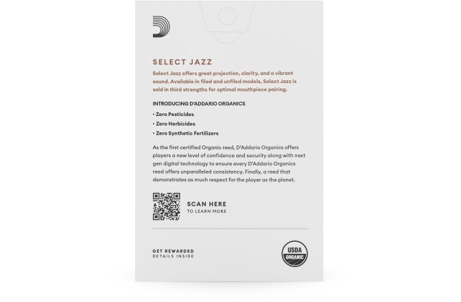 Ancie pentru Saxofon Sopran Daddario Woodwinds Organic Select Jazz Unfiled Soprano Saxophone 2 Hard 