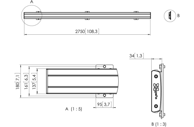 Bara pentru interfata  Vogels PFB3427, 2765 mm, negru