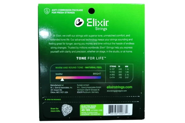 Elixir Nanoweb Electric Bass Nickel Plated Steel 45-105 Light Medium — 2