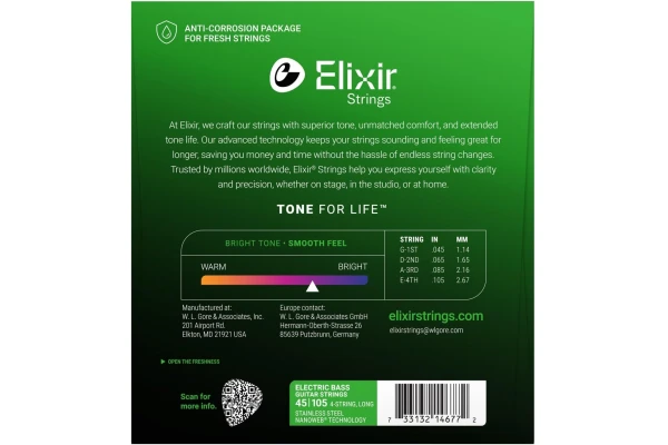 Elixir Nanoweb Electric Bass Stainless Steel 45-105 Light Medium — 3