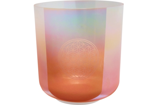 Sonic Energy 9'' Essence Crystal Singing Bowl, 128 Hz, Light Rose Gold, Flower of Life