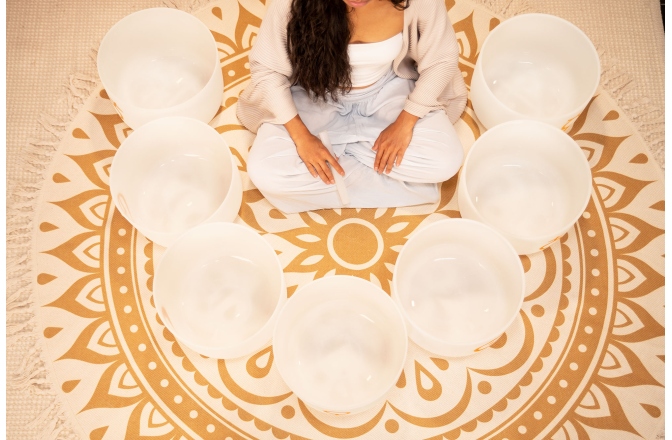 Boluri de meditaţie Meinl Planetary Tuned Crystal Singing Bowl Chakra Set