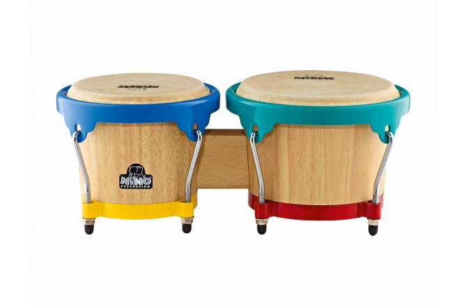 Bongos pentru Copii Nino Percussion Wood Bongo Natural/Harlekin