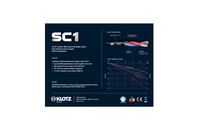 Cablu audio flexibil Klotz 2x 1.5 mm² speaker cable PVC with jack plugs by KLOTZ - 10 m