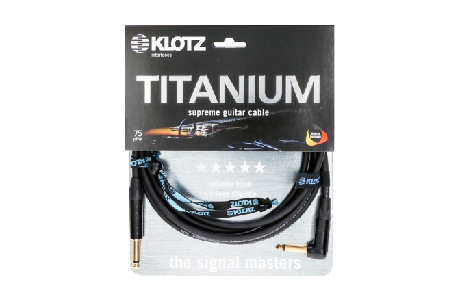 Cablu chitară high-end Klotz TITANIUM supreme guitar cable - 4,5 m - black - straight - angled
