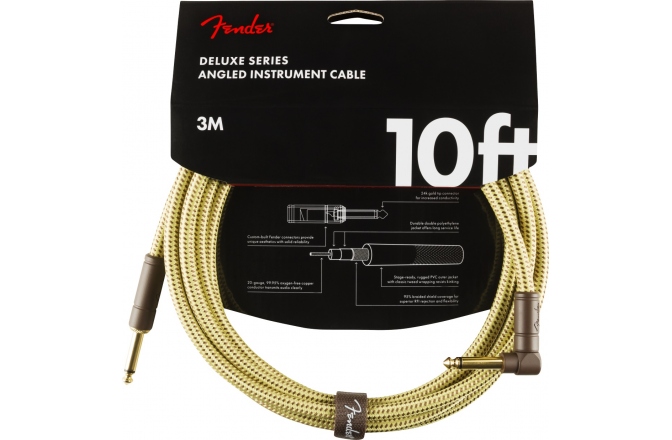 Cablu de instrument/chitară Fender Deluxe Instrument Cable, Straight/Angle, 3m, Tweed 