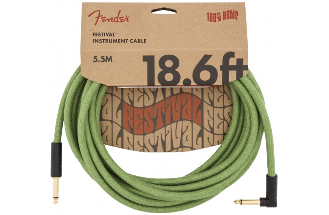 Cablu de instrument/chitară Fender Festival Instrument Cable - Straight/Angle 5.5m - Pure Hemp - Green