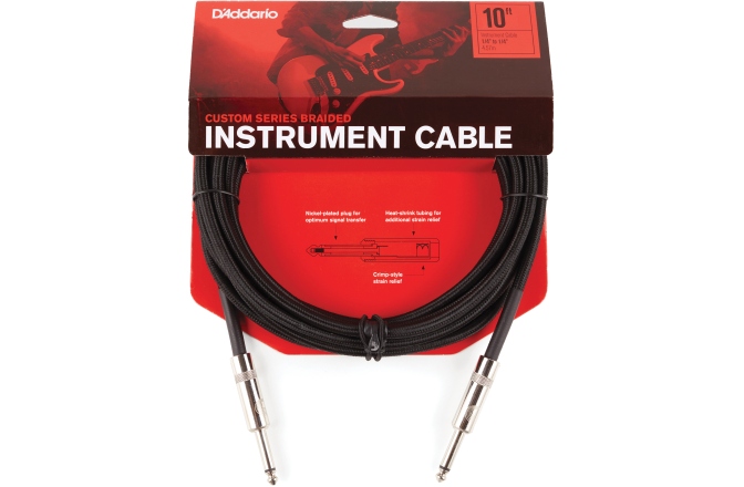 Cablu de instrument Daddario Custom Series Braided Instrument Cable Black 3,048 m