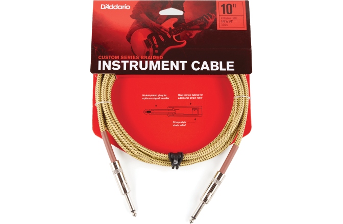 Cablu de instrument Daddario Custom Series Braided Instrument Cable Tweed 3,048 m