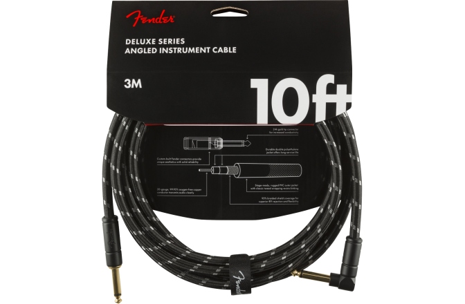 Cablu de Instrument Fender Deluxe Series Instrument Cable Straight/Angle 10' Black Tweed