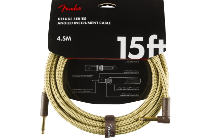 Cablu de Instrument Fender Deluxe Series Instrument Cable Straight/Angle 15' Tweed