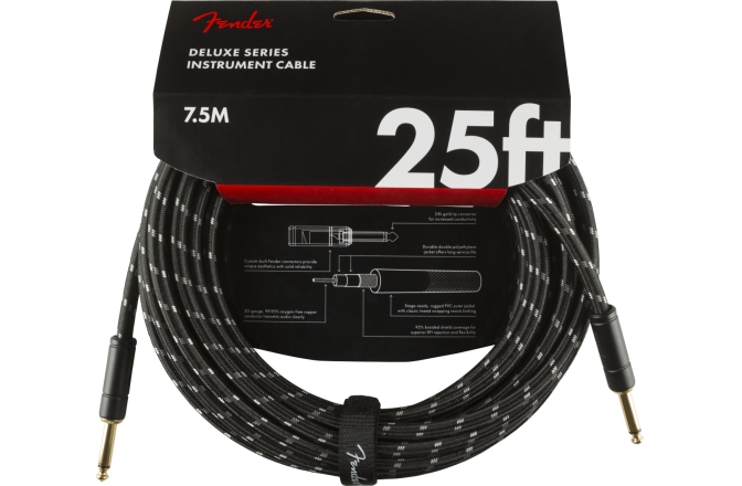 Cablu de Instrument Fender Deluxe Series Instrument Cable Straight/Straight 25' Black Tweed