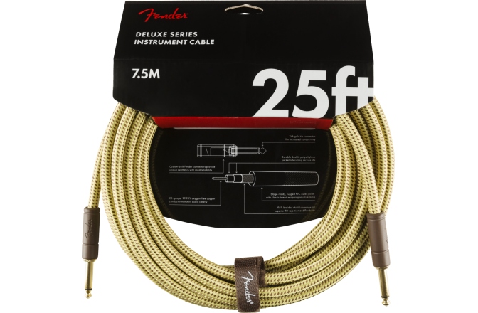 Cablu de Instrument Fender Deluxe Series Instrument Cable Straight/Straight 25' Tweed