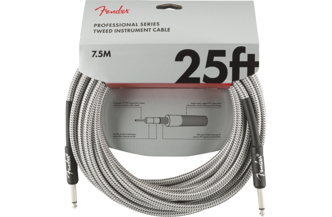 Cablu de Instrument Fender Professional Series Instrument Cable 25' White Tweed