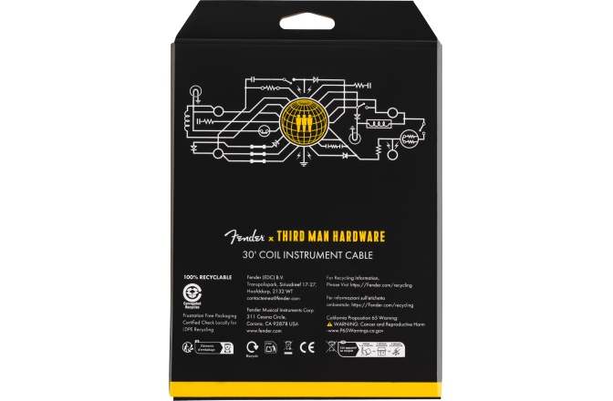 Cablu de instrument Fender X Third Man Hardware Yellow Coil Cable 9m