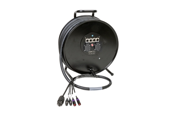 CAT5e & DMX & power 3G2.5 hybrid cable drum2x etherCON + 2x XLR 5p + Schuko - HT582 - 16 A - 50 m CAT5e & DMX & power 3G2.5 hybrid cable drum2x etherCON + 2x XLR 5p + Schuko - HT582 - 16 A - 50 m