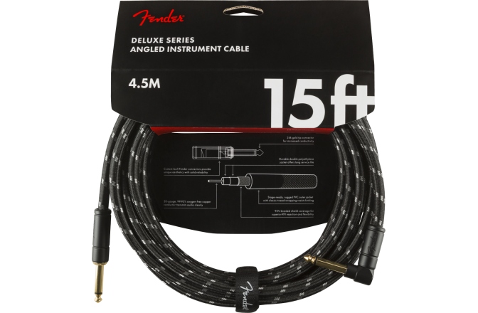 Cablu instrument Fender Deluxe Instrument Cable, Straight/Angle, 4.5m, Black Tweed