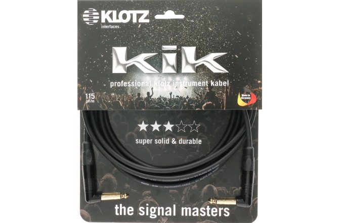 Cablu instrument fiabil Klotz pro instrument cable with metal jack by KLOTZ - 6 m - black - angled - angled
