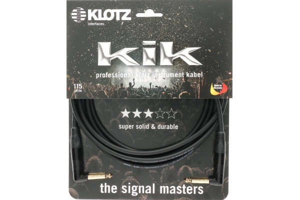 pro instrument cable with metal jack by KLOTZ - 3 m - black - angled - angled