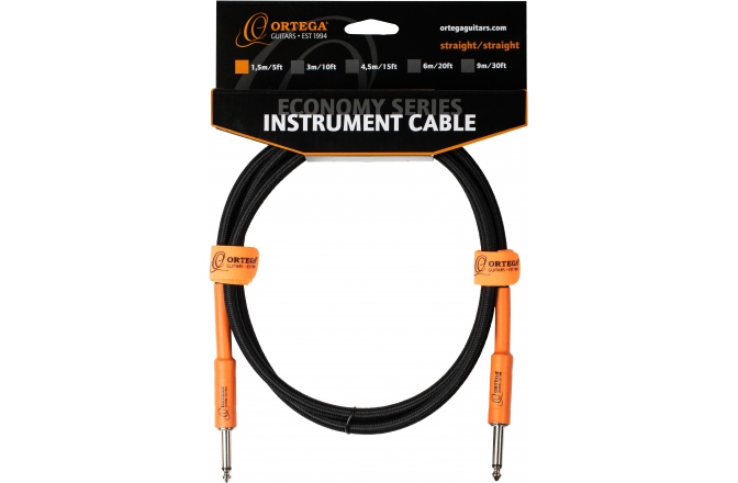 Cablu instrument Ortega Instrument Cable - 1,5m/5ft. Black Tweed, STRAIGHT/STRAIGHT, Economy Series