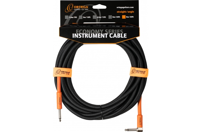 Cablu instrument Ortega Instrument Cable - 9m/30ft. Black Tweed, STRAIGHT/ANGLE, Economy Series