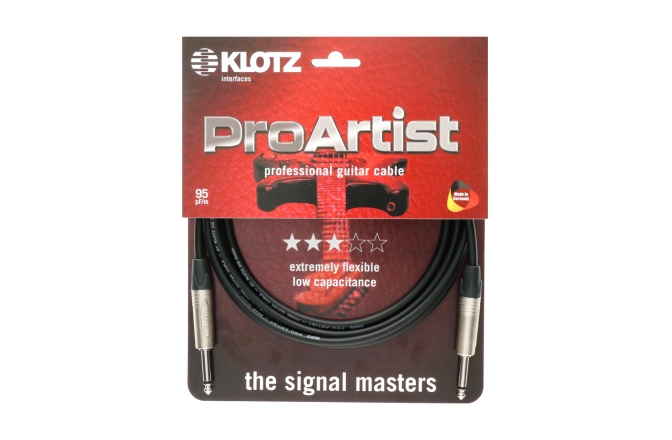 Cablu instrument profesional Klotz PRO ARTIST professional guitar cable with jacks from nickel and nickel-plated contacts - by Neutrik® - 4,5 m - straight - straight