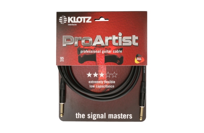 Cablu instrument profesional Klotz PRO ARTIST professional guitar cable with metal jack and gold-plated contacts - by KLOTZ - 9 m - straight - straight