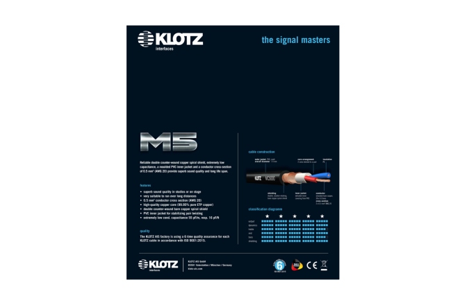 Cablu microfon profesional Klotz M5 supreme microphone cable with double shielding and XLR by Neutrik - cable carrier - 1.5 m