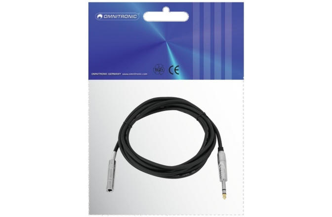 Cablu prelungitor balansat/stereo Omnitronic Jack extension 6.3 stereo 3m bk