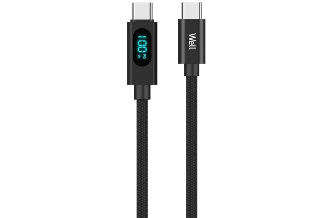 Cablu USB C - USB C Well Cablu USB-C - USB-C 1m 20V/5A 100W negru afisaj incarcare