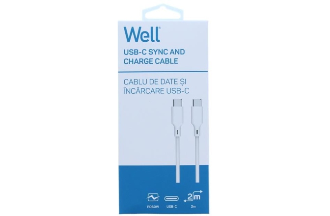 Cablu USB C - USB C Well USB C-C PD 60W 2m White