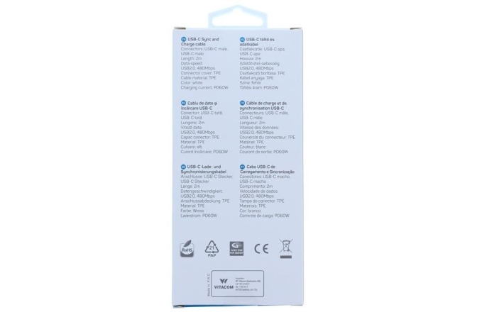 Cablu USB C - USB C Well USB C-C PD 60W 2m White