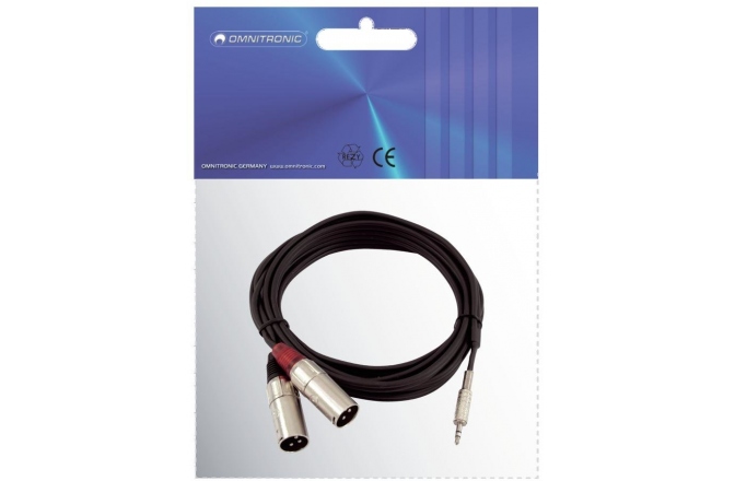 Cablu Y Omnitronic Adaptercable 3.5 Jack/2xXLR(M) 3m bk