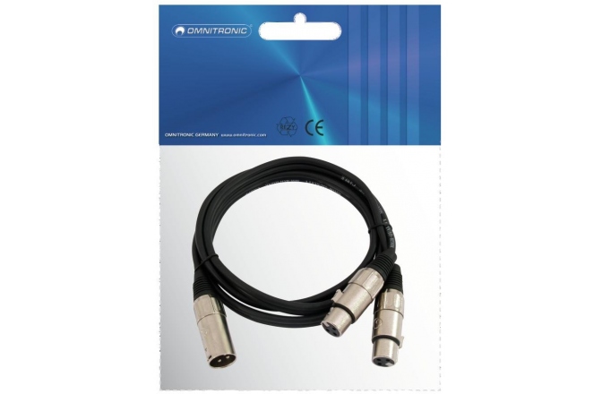 Cablu Y Omnitronic Adaptercable XLR(M)/2xXLR(F) 0,5m bk