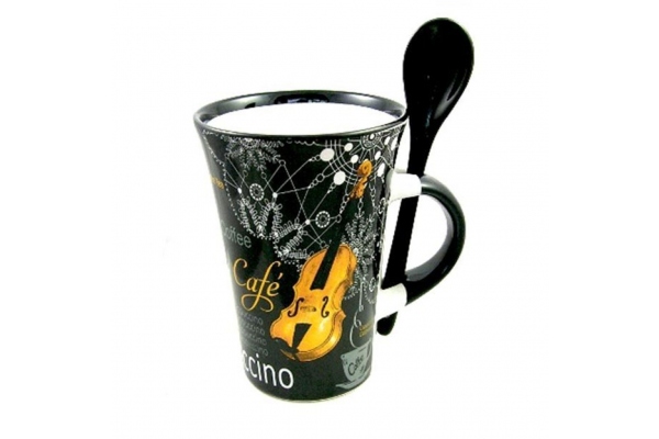 Cappuccino Mug With Spoon Violin Black