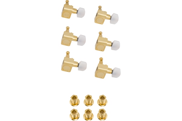 Deluxe Cast/Sealed Guitar Tuning Machines with Pearl Buttons (Set of 6) Gold