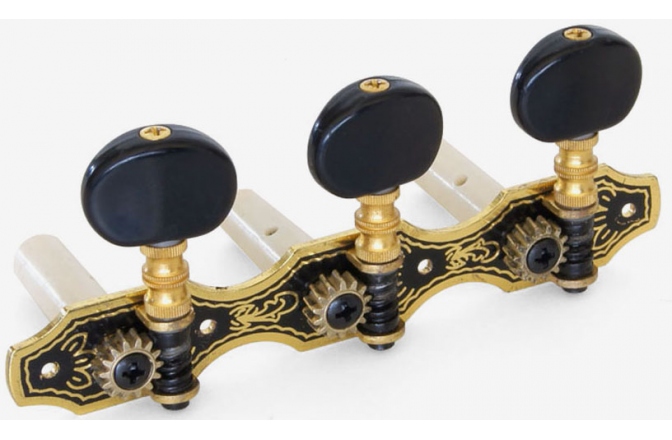 Cheiţe chitară  Ortega Tuner pentru RCE Gold/negru, stânga, E,A,D, 4/4 Lungime 11,3 cm, distanță între cuie 35 mm - pentru RCE Gold/negru, stânga, E,A,D, 4/4