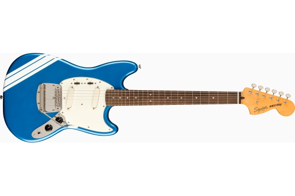 FSR Classic Vibe '60s Competition Mustang Laurel Fingerboard Parchment Pickguard Lake Placid Blue with Olympic White Stripes FSR Classic Vibe '60s Competition Mustang Laurel Fingerboard Parchment Pickguard Lake Placid Blue with Olympic White Stripes