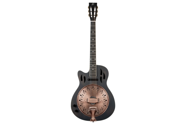 Americana Series Resonator Guitar 6 String Lefty - Distressed Black / Antique Brass HW