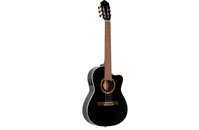 Chitară electro-clasică  Ortega Performer Series Classical Guitar  4/4  Slim Neck / Thinline Body - black + bag