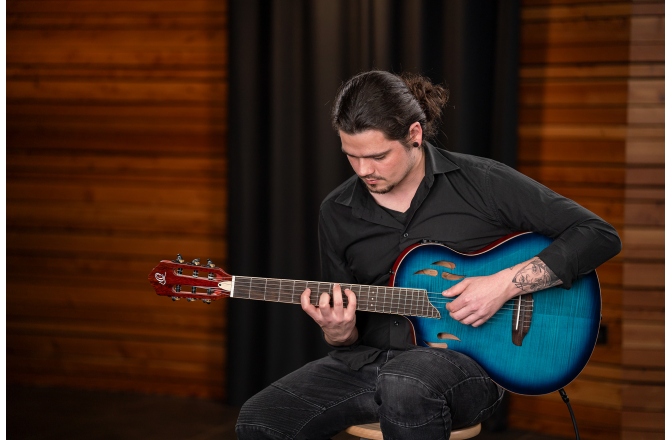 Chitară electro- clasică Ortega TourPlayer DeLuxe Lefty - Flamed Maple Blue + Gig Bag