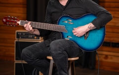 Chitară electro- clasică Ortega TourPlayer DeLuxe Lefty - Flamed Maple Blue + Gig Bag