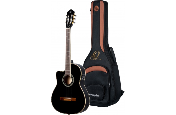 Chitară electro-clasică stângaci Ortega Classical Guitar Family Series Pro 4/4 inclusive Gigbag Thinline Body Slim Neck Lefthand - BK - Black