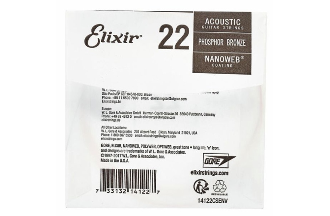 Coardă pentru Chitară Acustică Elixir Nanoweb NW022 Phosphor Bronze 14122