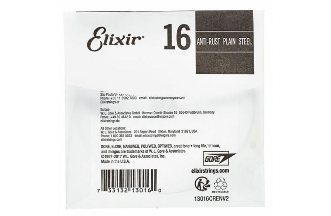 Coardă pentru Chitră Electrică și Acustică Elixir PL016 Plain Steel