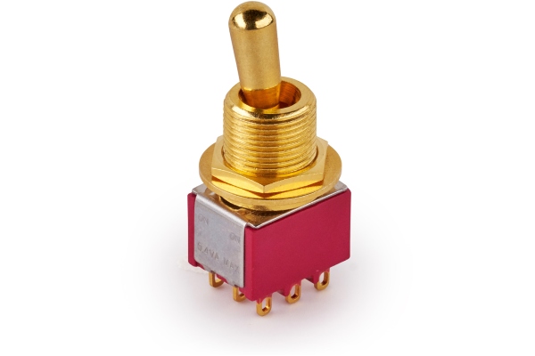 Maxi Toggle Switch, Short, Solder Lugs, ON/ON, 3PDT - Gold